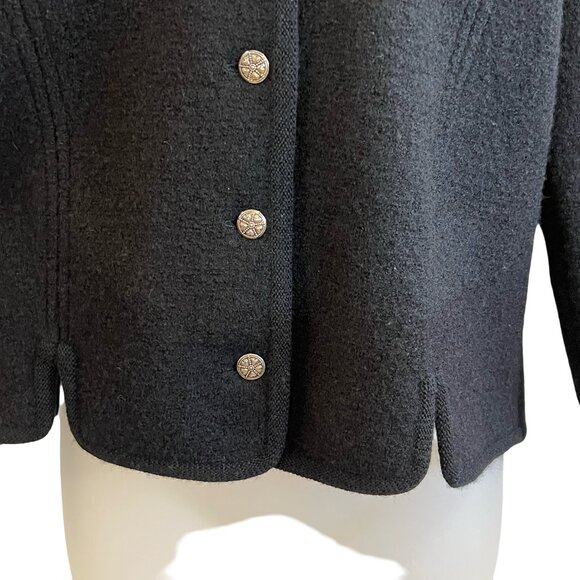 Moffat Woolens Black Wool Cardigan Silver Buttons Size 14 - Picture 4 of 10